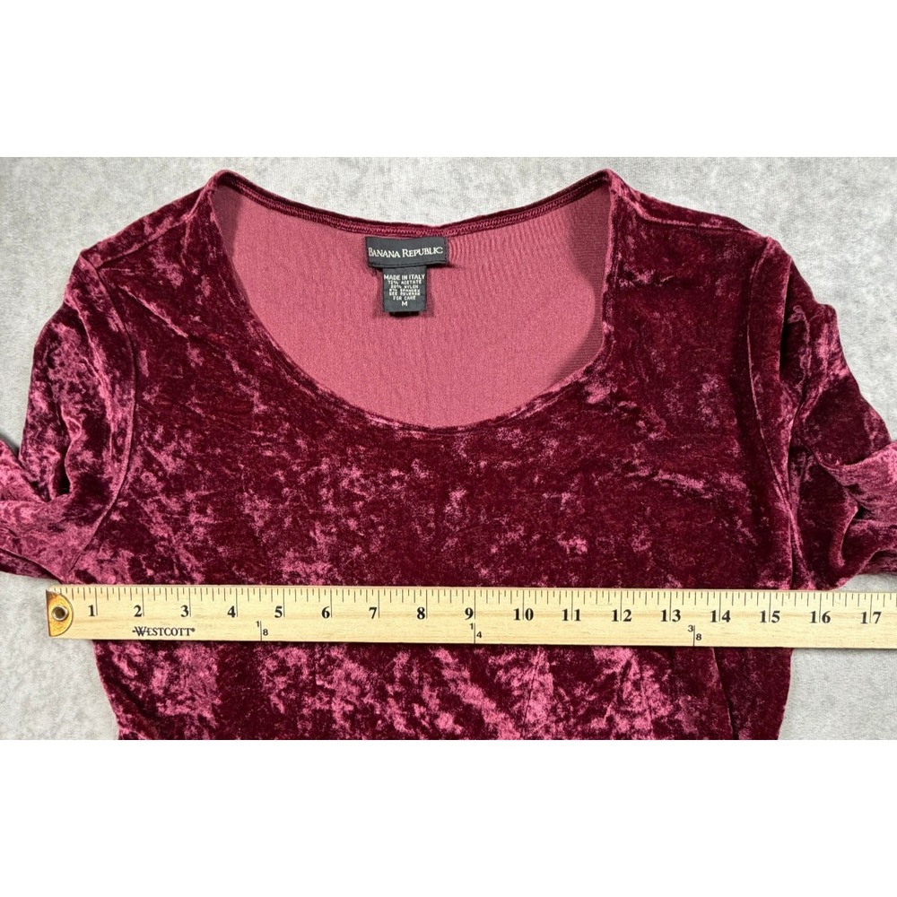 Banana Republic Vintage Womens Medium Crushed Velvet Top Burgundy Made in Italy - Picture 7 of 8